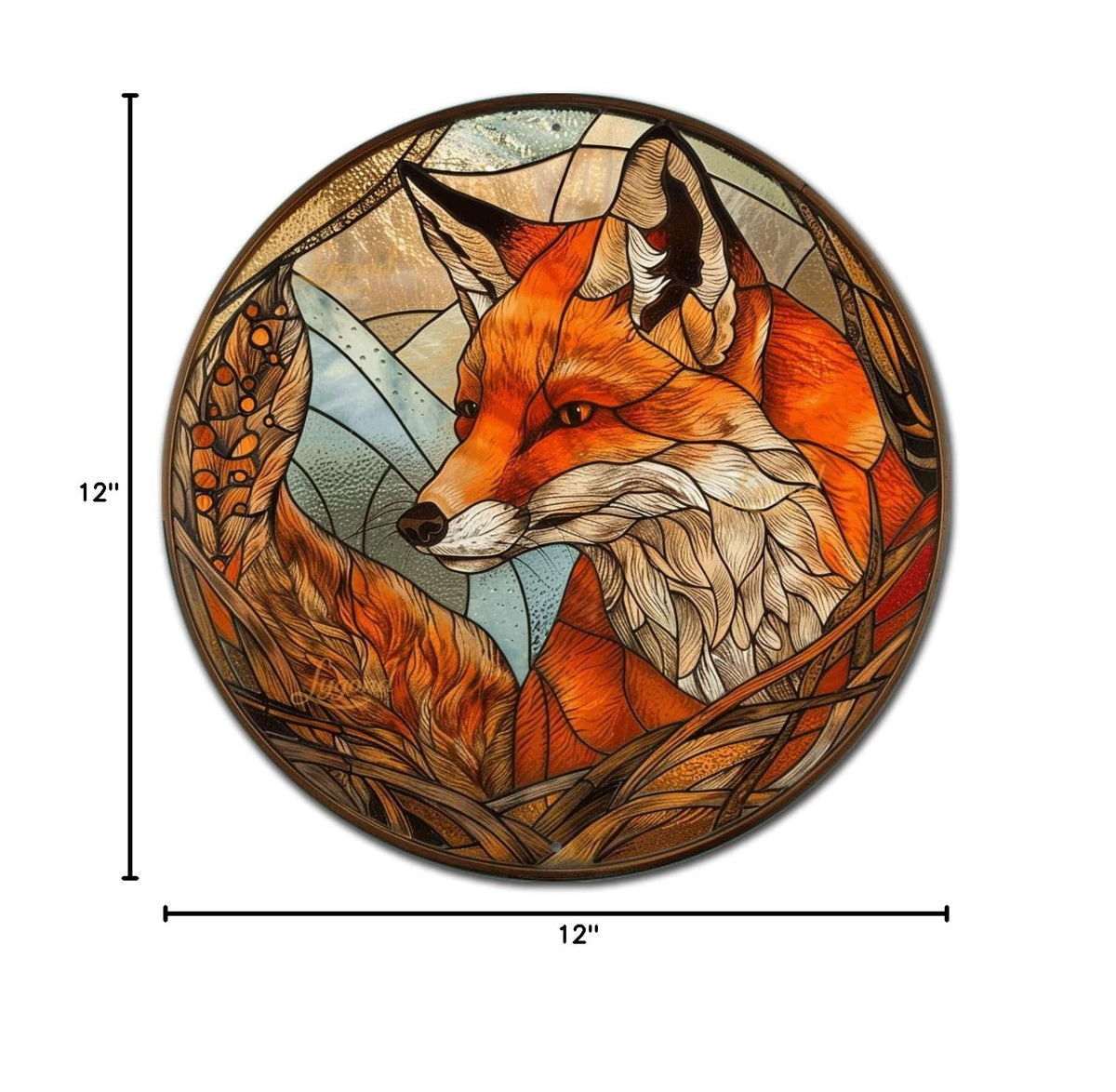 Metal Sign Tin Sign Circular Stained Glass Fox Minimalist Wall Art for Pub 12×12 Inches (12×12 Inches / Fox-2)