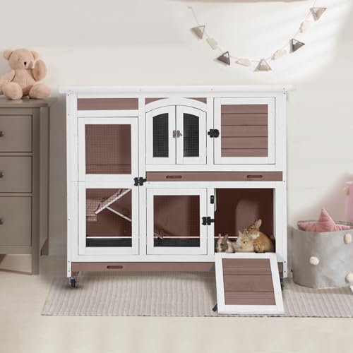 Two Story Rabbit Hutch with Chew (Beige)