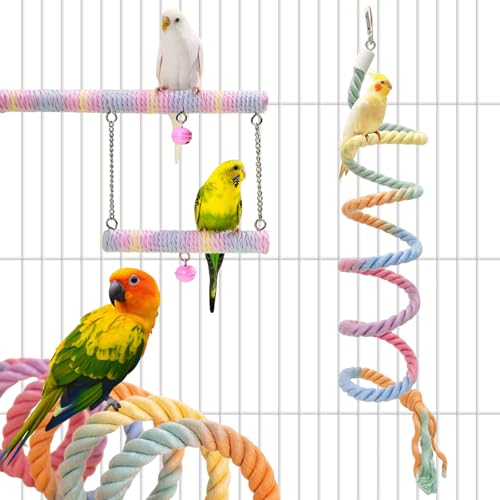 2pcs Gradient Colorful Bird Rope Perch Stand