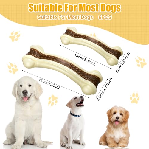 6 Pcs Nylon Dog Bones Toys for Aggressive Chewers (Medium/Large)