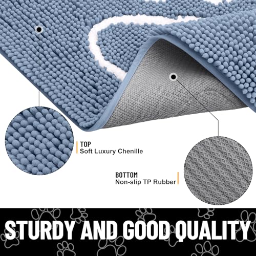 Dog Door Mat for Muddy Paws (70"X24" / Airy Blue and White)