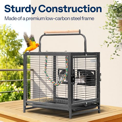 19 Inch Wrought Iron Travel Bird Cage for Cockatiel Parakeets (Black)