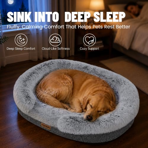 Fluffy Orthopedic Dog Beds Large Sized Dog (Charcoal Gray / XL(48", UP to 110lbs))
