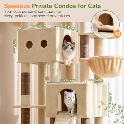 Sturdy Cat Tower for Indoor Cats 20lbs (Beige / 76 inch)