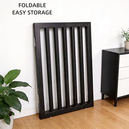 Freestanding Indoor Dog Gate for House Foldable Wood Puppy Gate for Doorways Pet Gate for Stairs Extra Wide Pet Fence (Black / 【4 Panels】80''w x 24''h)