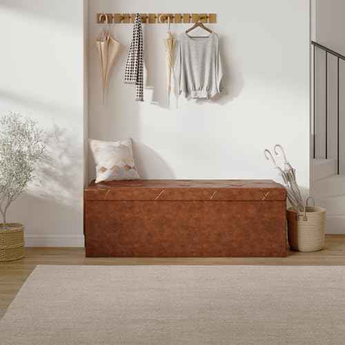 43 Inch Storage Ottoman Bench (Brown / 15.2"D x 43"W x 15.2"H)
