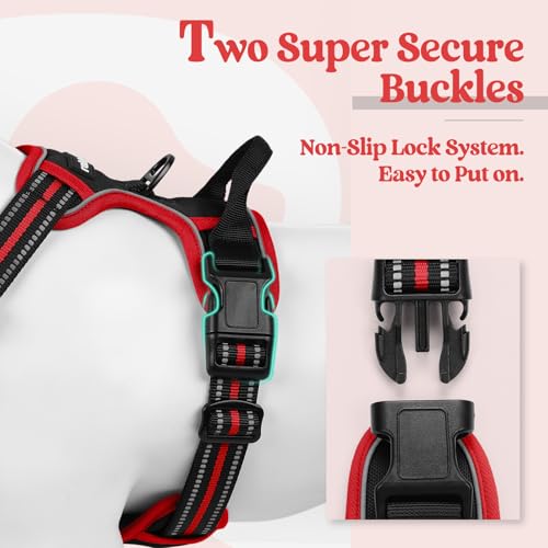 Dog Harness No Pull for Large Dogs with 2 Leash Clips (X-Large / Black & Red)
