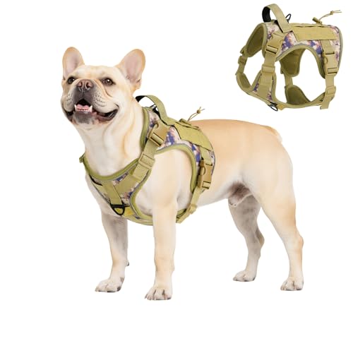 Heavy Duty Tactical Dog Harness for Small Dogs (Desert Camouflage / S (Chest: 19.6-31.5", Neck: 11-19.6"))