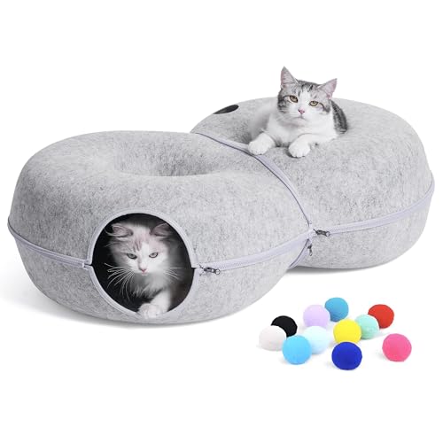 8 Shaped Large Cat Tunnel Bed for Indoor Cats (Light Grey / Large (38 x 24 x 11 in))