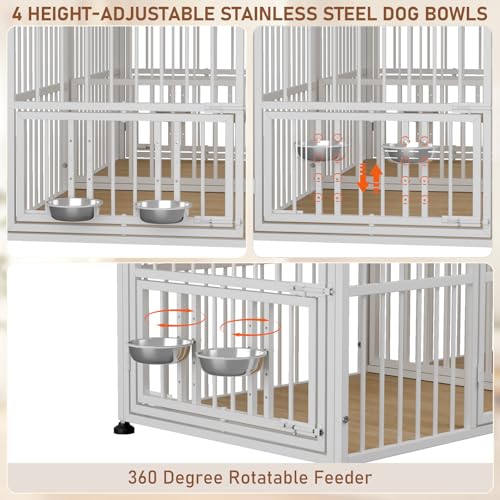 72” Double Dog Crate Furniture (Nature Wood & White / 72.0"L x 28.7"W x 36.8"H)