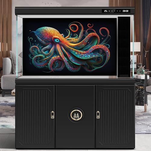 Octopus Aquarium Background Abstract Colorful Octopus Terrarium Background Glowing Octopus on Black Background Fish Tank Backdrop Poster Wallpaper Decorations Vinyl 72x18in (72(W)x18(H)in / Green Red)