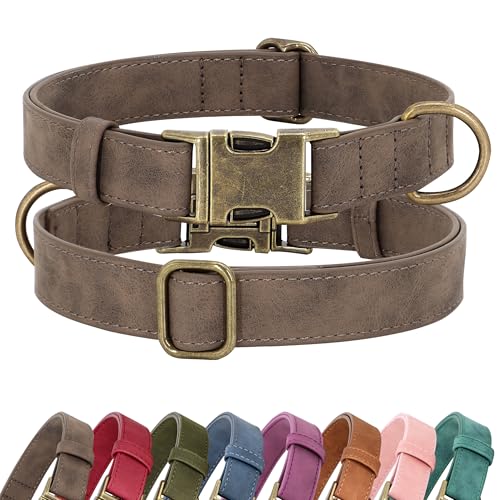 Soft PU Leather Dog Collar for Small Dogs (S：Fit 10-15" Neck, Width ⅝" / Brown)