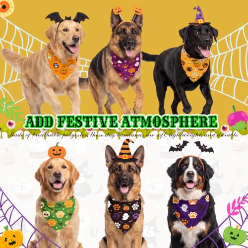 100 Pcs Halloween Dog Bandanas Bulk Cute Dog Paw Prints Pattern (Halloween Paw Prints / 31.5 x 21.7 x 21.7 Inch)