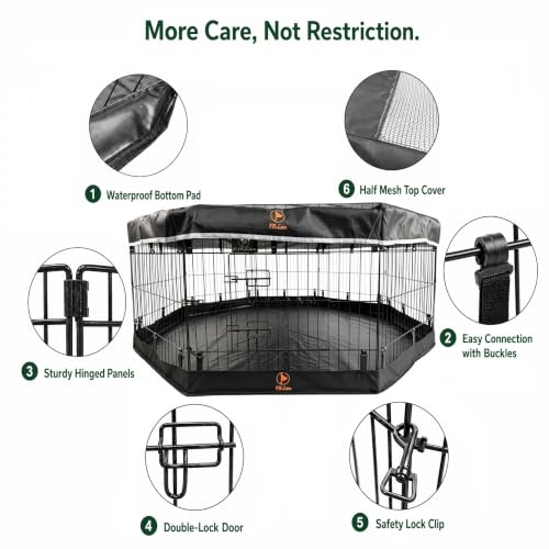 Puppy Playpen with Top Cover & Bottom Pad (Black / Small Pen: 30-Inch High)