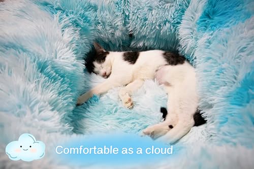 Extra Large Cat Tunnel Bed Plush Cat Cave for Indoor Cats (Azure Blue)