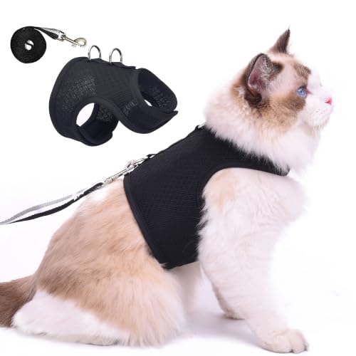 Cat Harness and Leash Set for Walking Escape Proof (Black / Xxl 19-26 lbs)