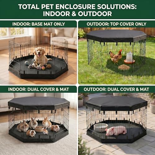 2-in-1 Octagonal Dog Playpen Bottom Pad for 24" Side Pen, Black (Black / No Pen: 00-Inch High)