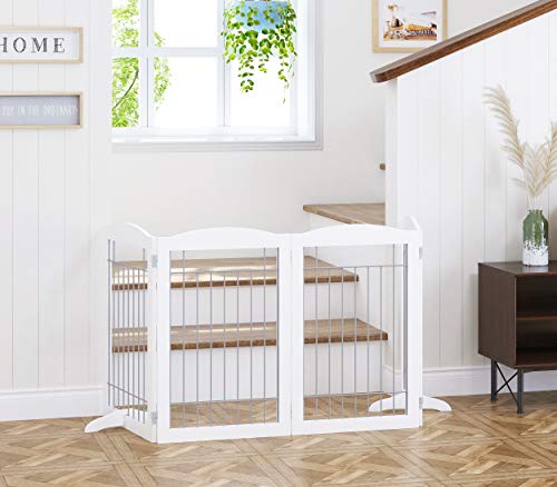 Free Standing Foldable Metal Pet Gate for Dog (Sliver / 【4 Panels】80"W x 30"H)