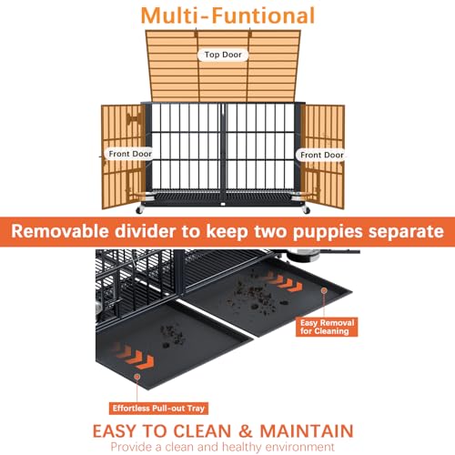 48"Metal Dog Crate for 2 Medium (48"inch for 2 Dogs / Black)