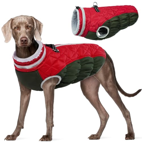 Dog Winter Coat Fleece Warm Large Dog Coat with Harness Built in (Christmas / XXL(chest:35in))