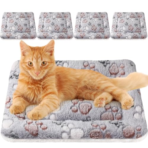 4 Pack Soft Pet Bed Mat Small Dog Crate Fleece (21 x 14 Inches / Light Gray)