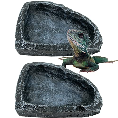 Reptile Water Dish Food Bowl (2 Pack Corner Bowls)