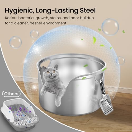 Stainless Steel Litter Box Metal with Integrated Round for XL