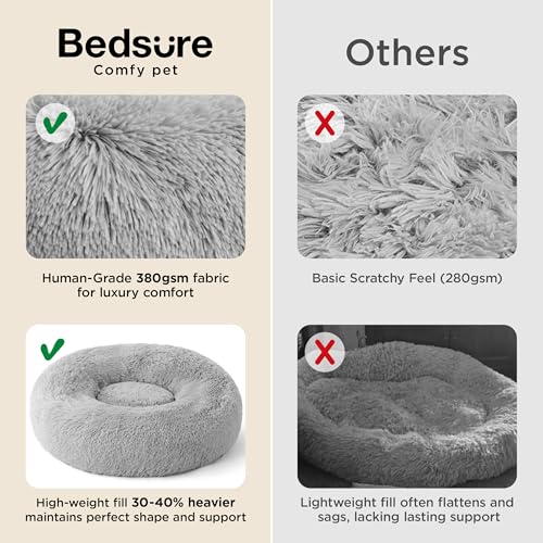 Calming Dog Bed Medium Size Dog Donut Washable Pet Bed (30"L x 30"W x 8"Th / Pale Grey)