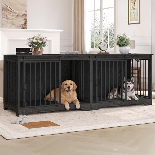 77.6" Double Dog Crate Furniture (Black / 77.6"L x 23.6"W x 26.4"H)