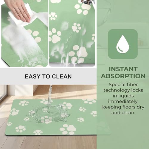 Pet Feeding Mat Dog Cat Food Mat Absorbent No Stains Quick Dry Rubber Bottom Anti (Green-JY / 18"×30")