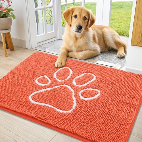 Dog Door Mat for Muddy Paws (36"X24" / Coral and White)