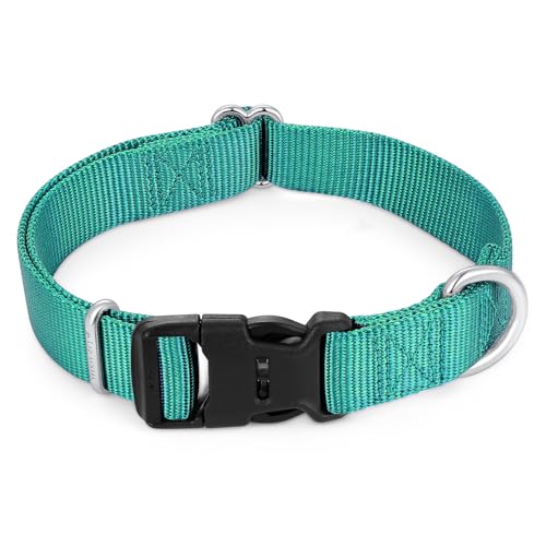 Nylon Dog Collar with Quick Release Buckle Soft Adjustable Sturdy for Small Medium Large Dogs Teal (Teal / L：17.5"-25.5")