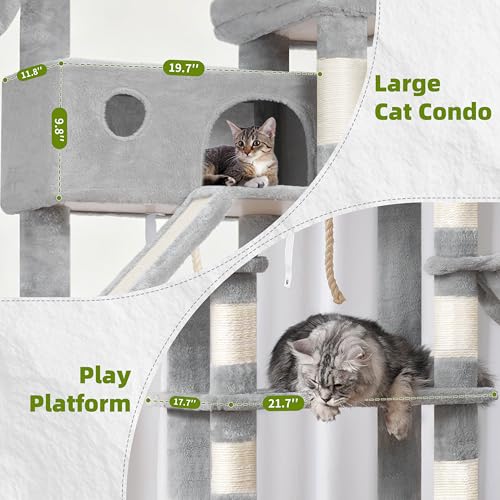 Tall Cat Tree Tower for for Multiple Cats (78.7 inch / Light gray)