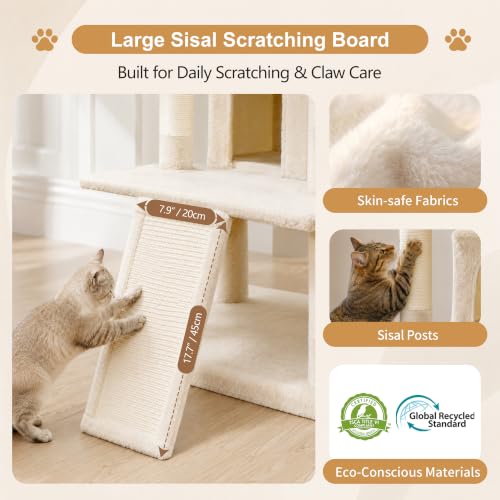 Tall Cat Tree for Large Cat (Beige / 75.2 inch)