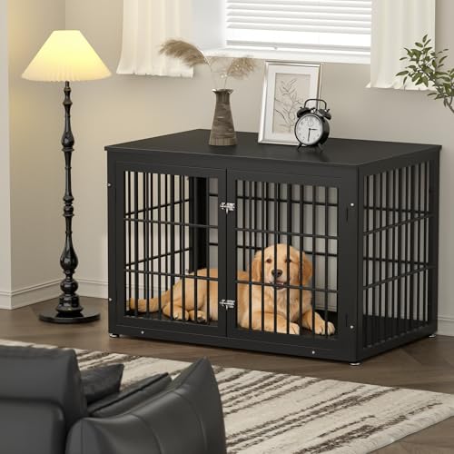 46" Heavy Duty Dog Crate Furniture for Large Dogs (Black / 46.0"L x 29.1"W x 31.1"H)