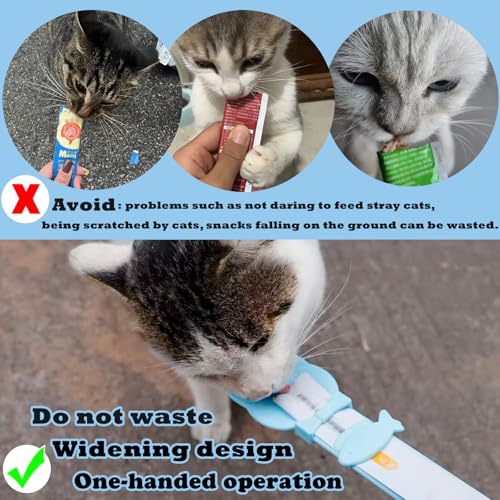 Cat Treat Spoon Squeeze & 3 Pcs Can Lids (Treat spoon / Blue)