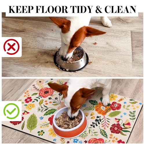 Dog Food Mats for Floors (Beige / 30"L x 17"W)