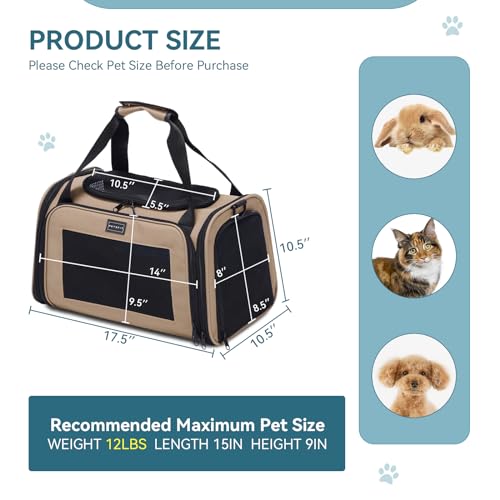 PET Carrier for Cat (17.5"L x 10.5"W x 10.6"H / New Khaki)