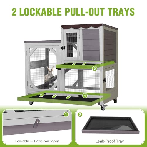 Wooden 2 Story Rabbit Hutch Indoor Outdoor (Gray / 39.3"L x 22.0"W x 36.8"H)