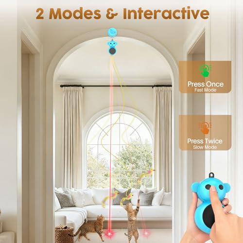 2-in-1 Interactive Laser Pointer Cat Toy & Flying Bird Wand for Indoor Cats (Blue)