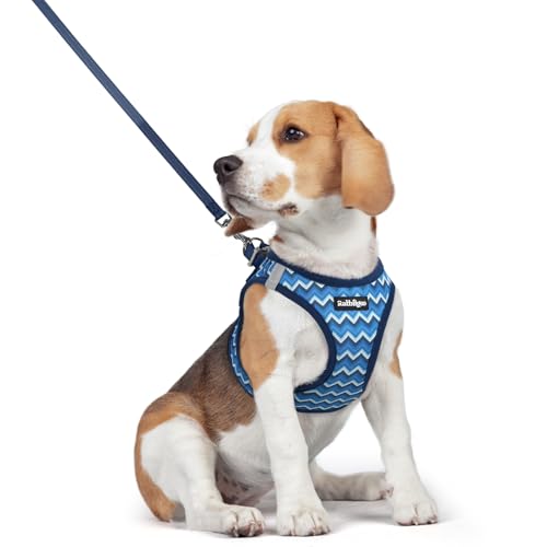 Dog Harness Medium Sized and Leash Set (Blue Zigzag / L (chest: 18.2 - 20.5"))
