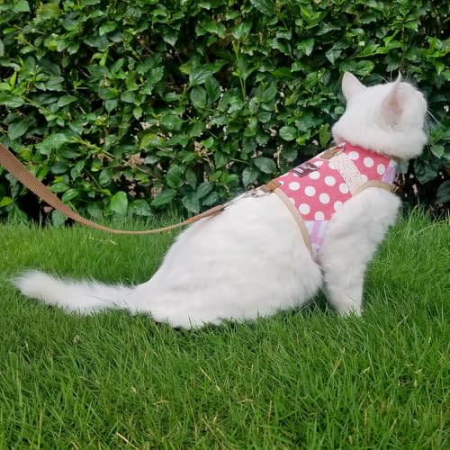 Cat Harness and Leash Set Escape Proof (Pink Polka Dots / Xs 2-4 lbs)