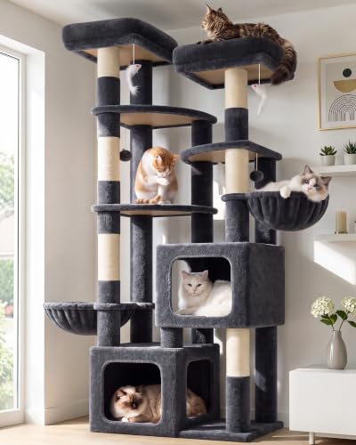 S74E Pro Heavy Duty Maine Coon Cat Tree for Large Cats (Dark Grey / 74 inch)