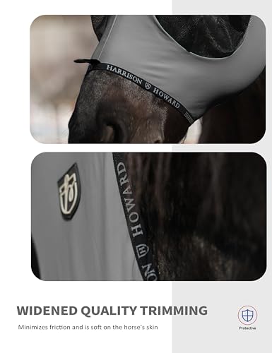 Horse Fly Mask with Forelock Opening Stretch Breathable and Comfortable for Horses UV (Grey / M)