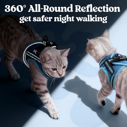 Cat Harness and Leash Set (S / Blue & Light Blue)