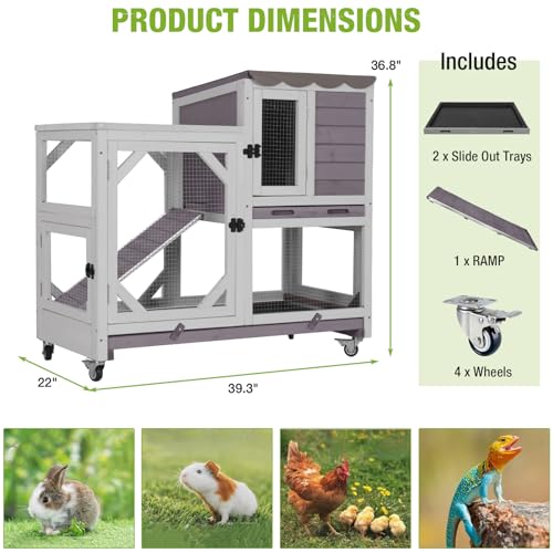 2 Story Rabbit Hutch Indoor Bunny Cage Outdoor Guinea Pig House Wooden Small Animal Cage with Chew