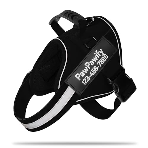 Custom No Pull Dog Harness with Name and Phone Number (S (10-19LBS) / New Black)