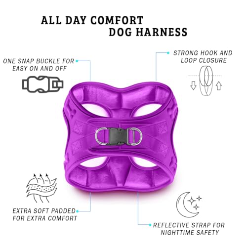 Comfort Fit Dog Harness Step In No Pull Harness for Small Medium Sized Dogs Soft Padded No Escape Harness Adjustable Easy Buckle with Leash Attachment D (M (Chest 17"-18.5") / Purple Plush)
