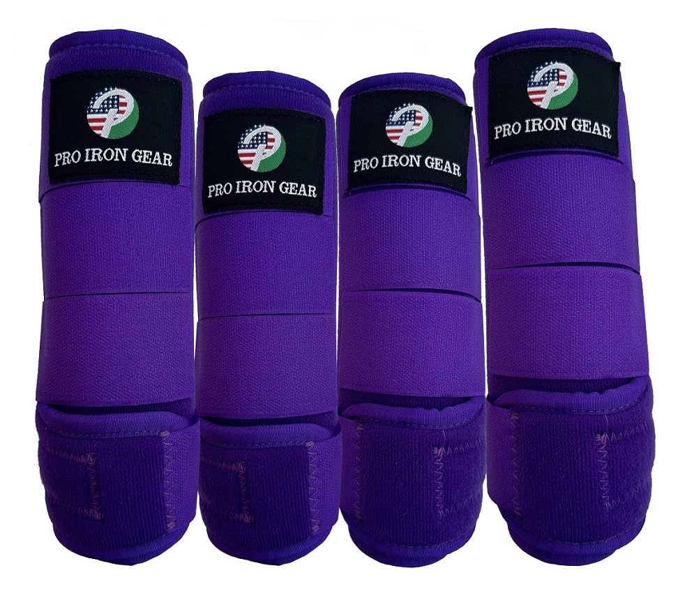 Horse Medicine Brushing Boots Leg Wraps Protection Gear Set of 2 and Set of 4 in 14 Colors (LARGE/FULL / PURPLE (SET OF 4))