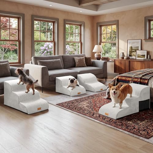 High Density Extended Foam Dog Ramp&Steps 3 Tiers (White / 33.1*15.7*15.7)